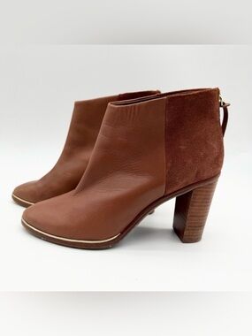 Ted Baker Azalia Ankle Boot Booties Leather & Suede Zip Back Cognac Size 39.5